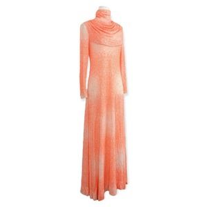 1970s Vintage Neon Peach Drape Neck Maxi Dress